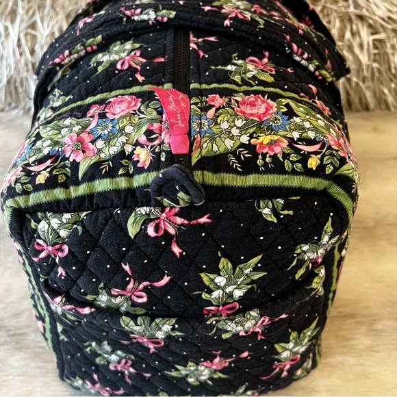 VERA BRADLEY New Hope 2004 Large Duffle Bag Zip Top Black Pink Floral Bows Y2K - Picture 5 of 14